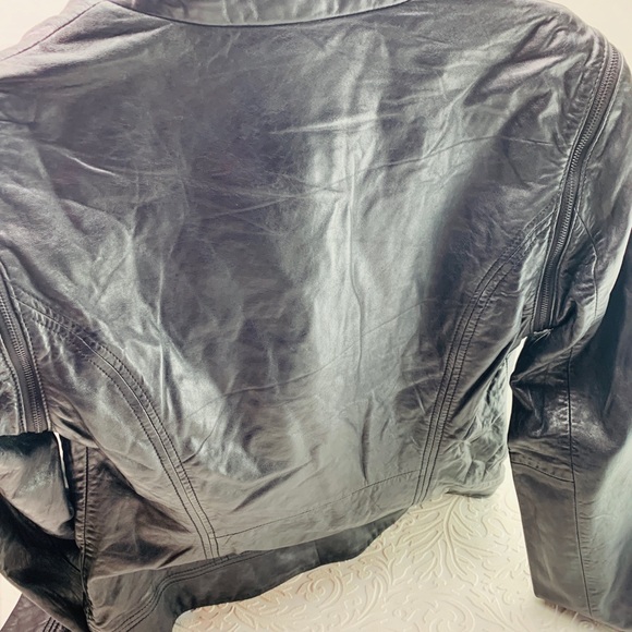 Ted Baker leather jacket size 2 genuine leather 100% lamb shearling fur collar - Picture 6 of 15